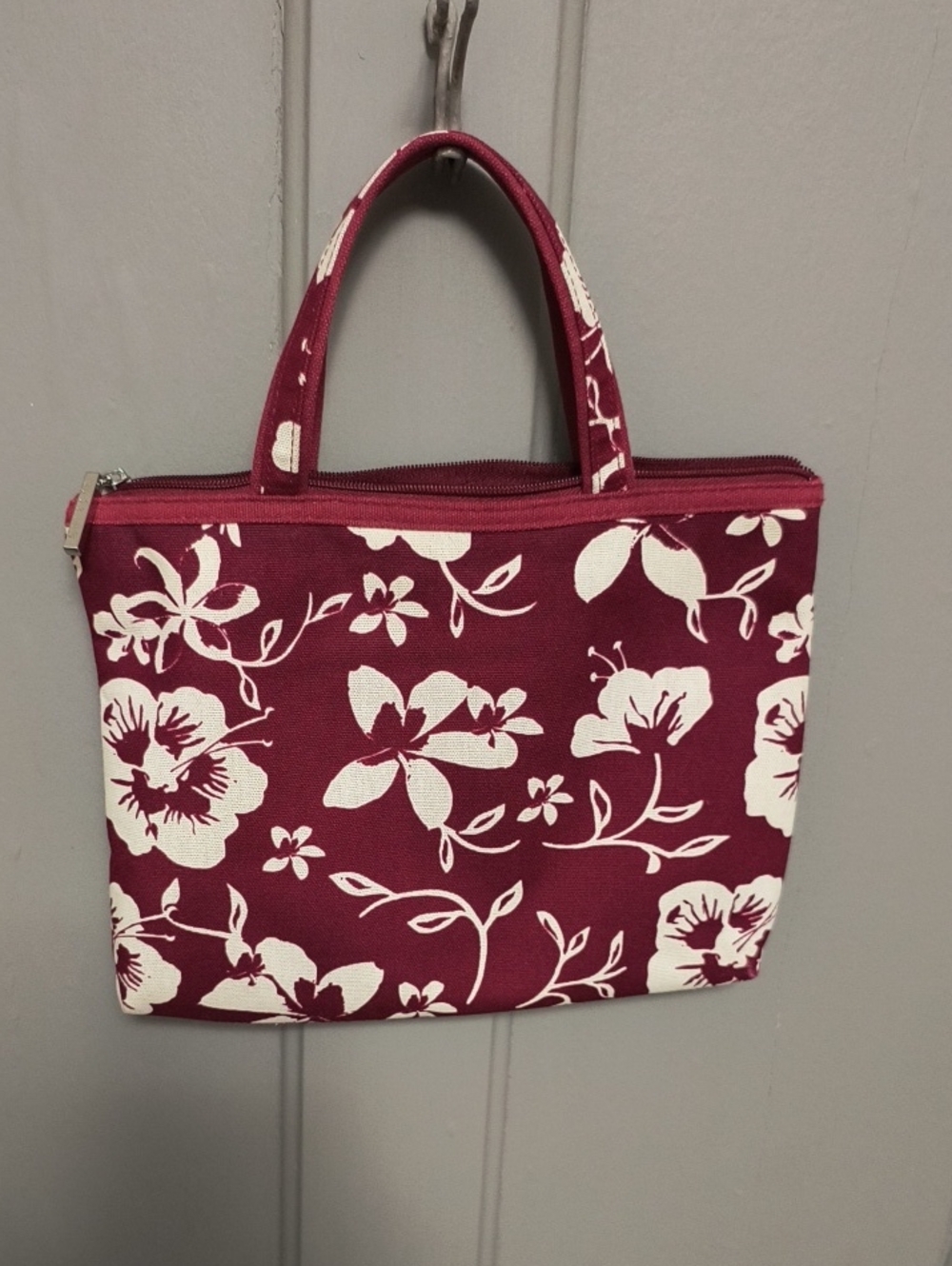 Modella Wine Red Floral Cosmetic Bag with Cream Flowers